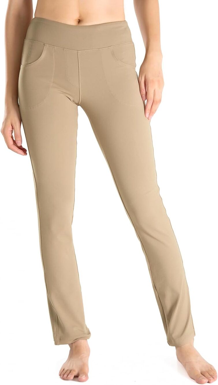 Yogipace,5 Pockets,27" Med, Women's Straight Leg Yoga Dress/Workout Pants Beige
